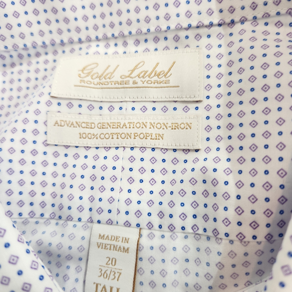 Roundtree Yorke Gold Label Men's  Shirt Size 20 36-37 Tall Purple Poplin 59 - Picture 4 of 9